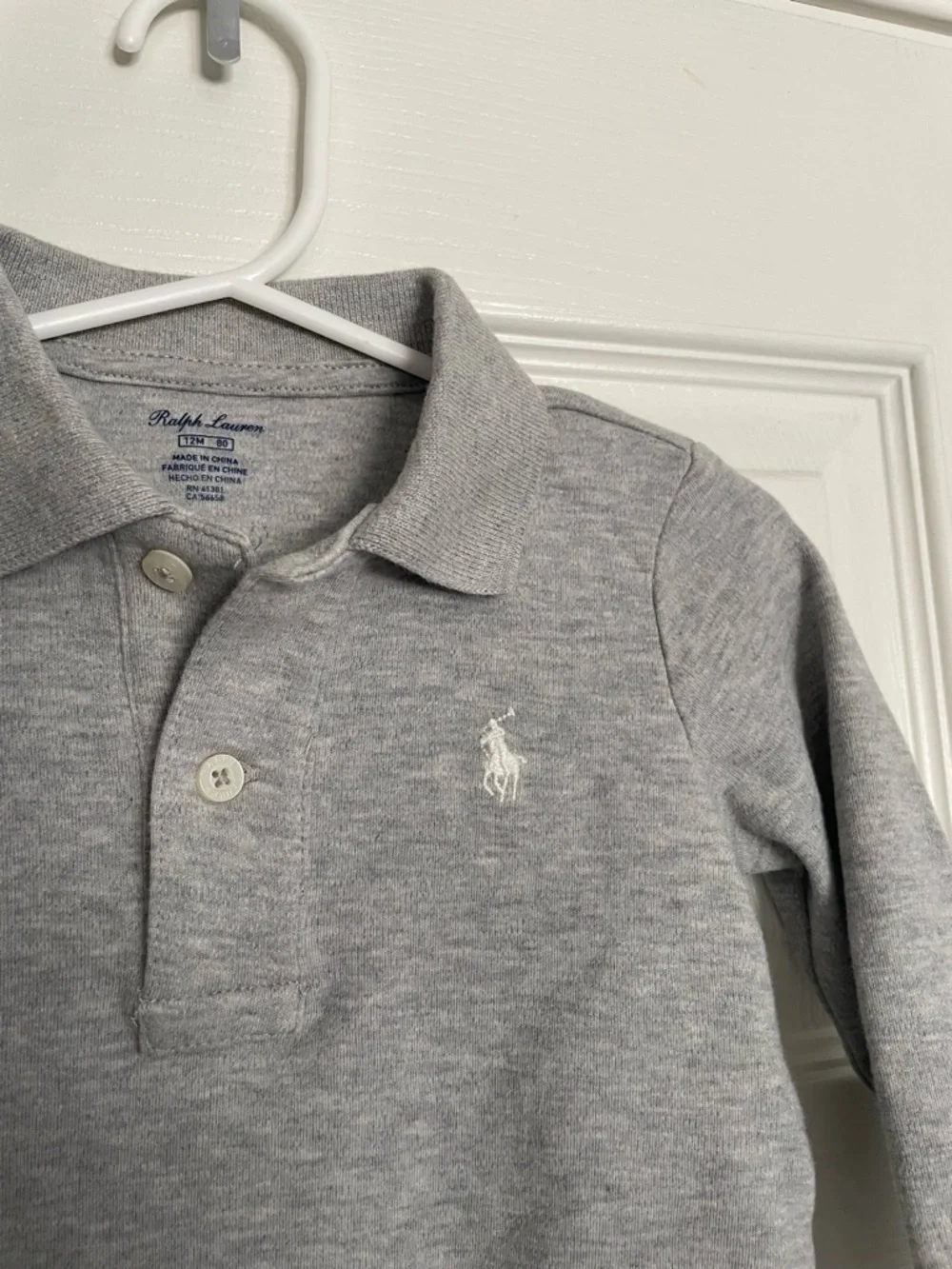Ralph Lauren Baby 9-12 Months Light Gray Infant Polo Long Sleeve Bodysuit